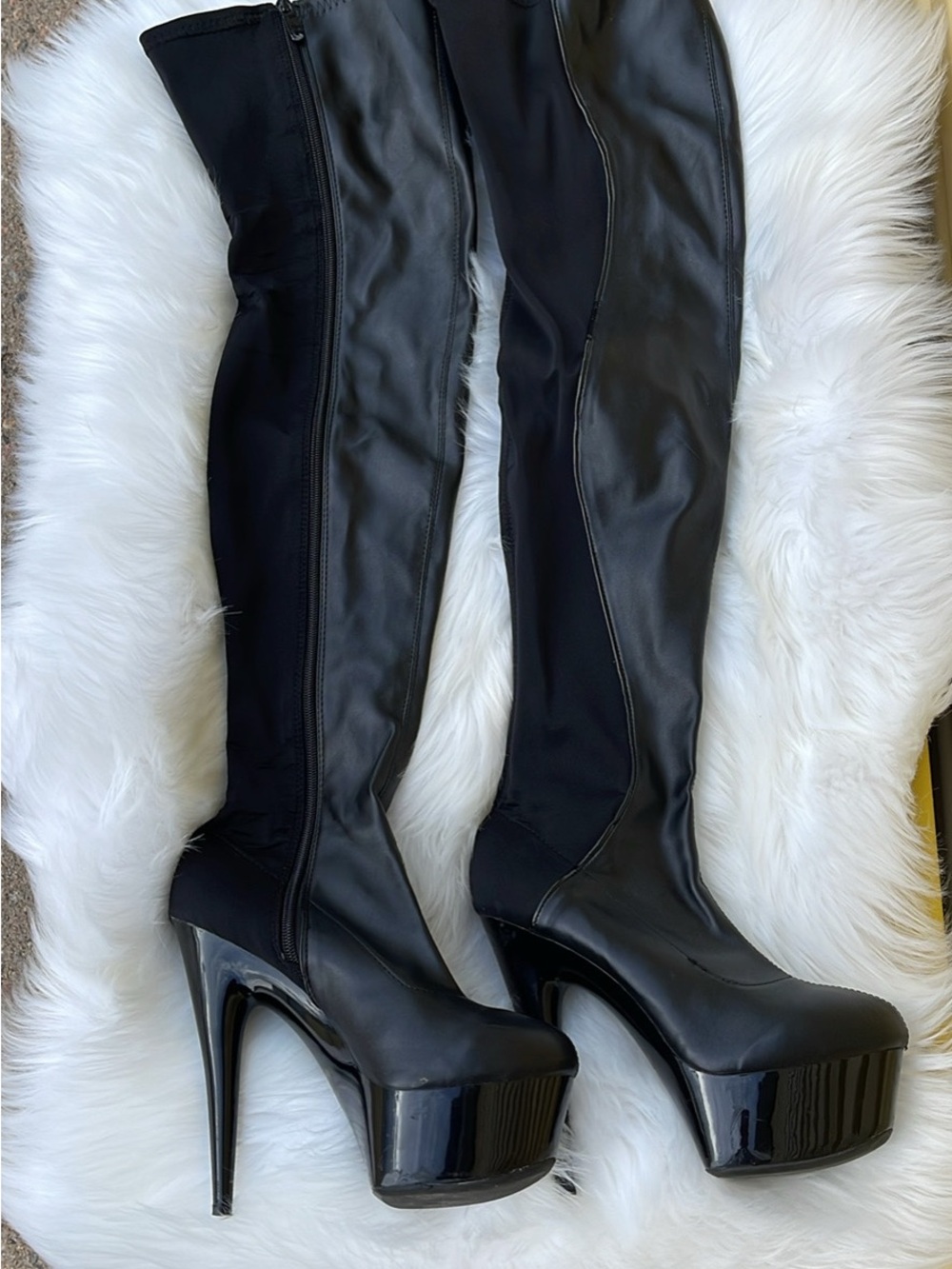 ELLIE- Black thigh high platform stiletto boots size 8